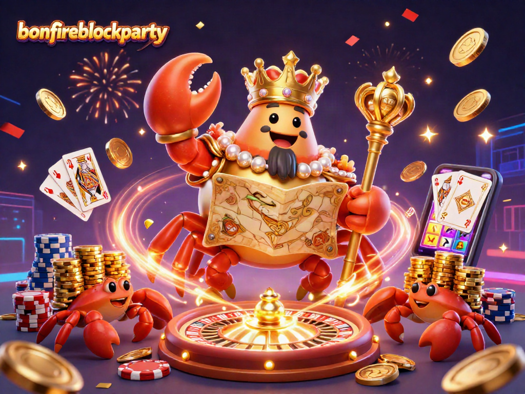 Experience the bonfireblockparty with vibrant casino-themed 3D illustration showcasing dynamic gaming elements.