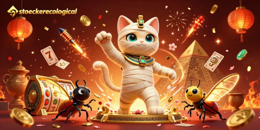 Experience thrilling slots with stoeckerecological's vibrant 3D casino illustration showcasing dynamic gaming elements.