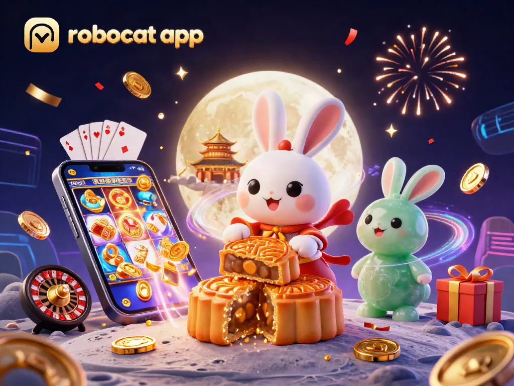 Experience the thrill with the robocat app, as the moon rabbit reveals poker chips and games.