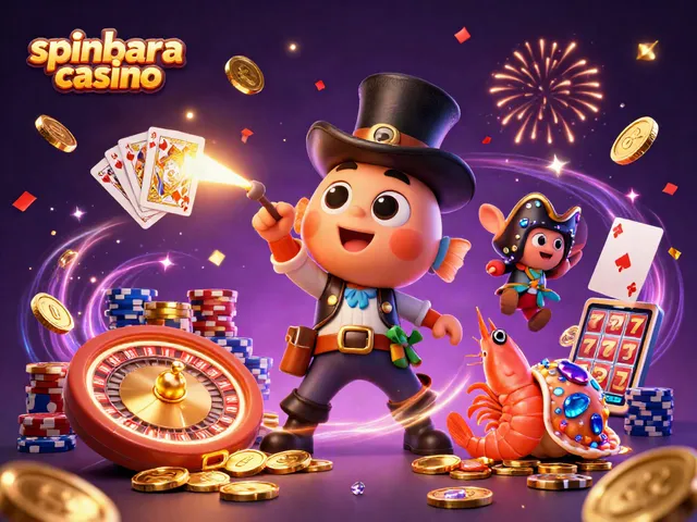Win big at spinbara casino with 3D characters and casino elements in a vibrant scene.